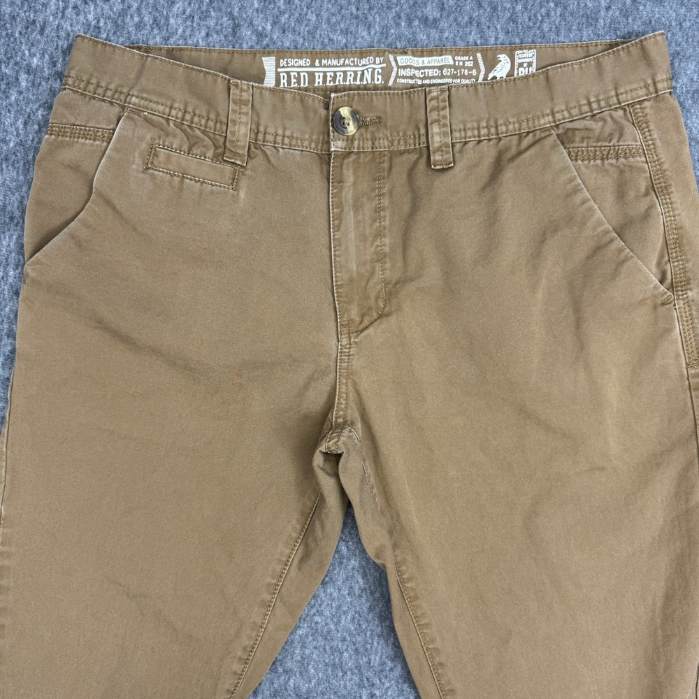 Red Herring Chino Pants Stretch Straight Brown Mens 36x30 Casual - Picture 2 of 10